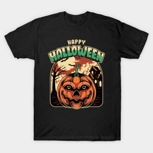 halloween pumpkin with haunted house T-Shirt